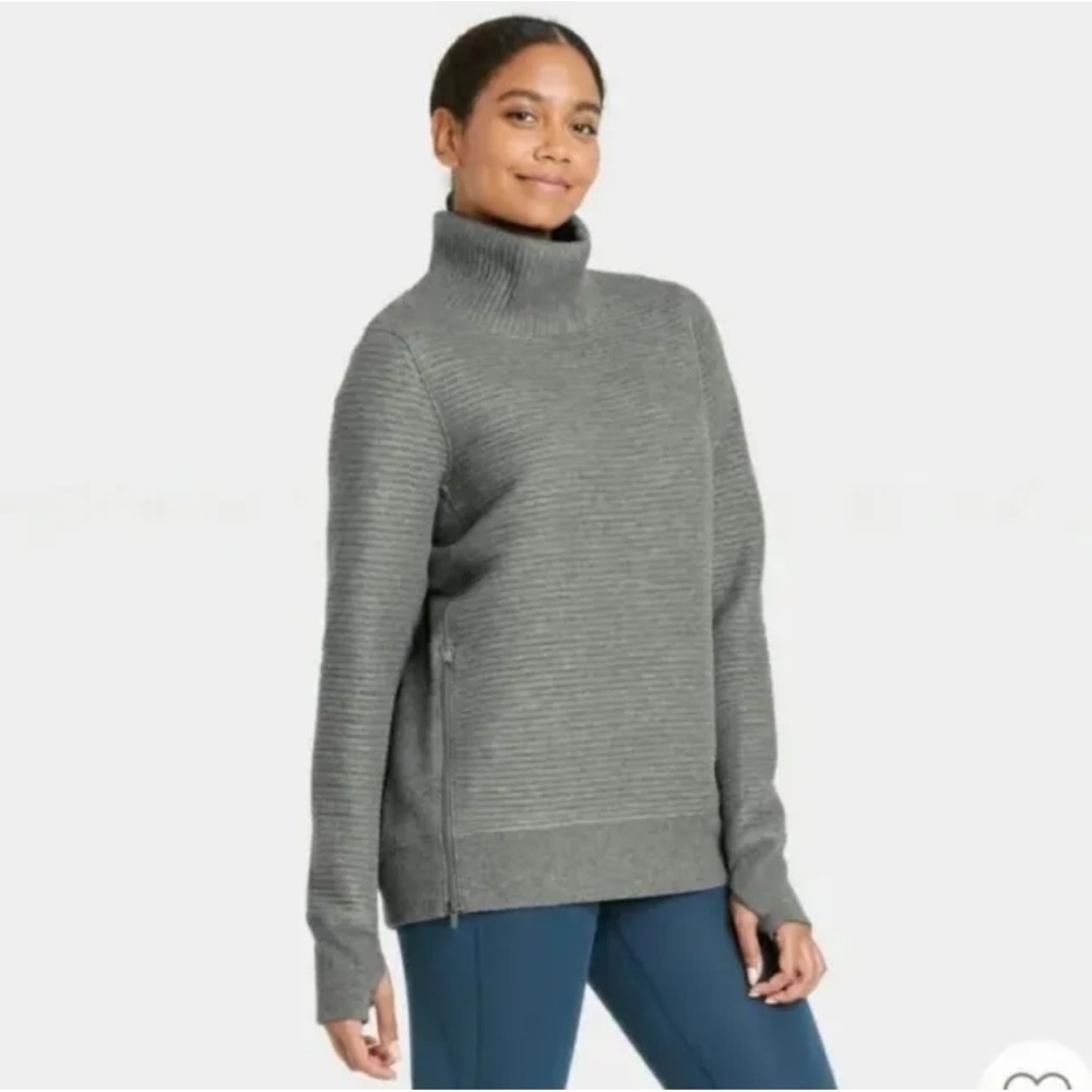 NWT All in Motion Quilted Pullover Heathered Gray Mock Neck Sweatshirt Size XS
